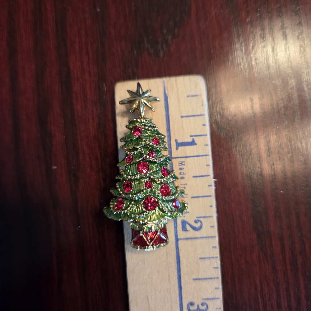 Christopher Radko Green and Red Christmas Tree Brooch